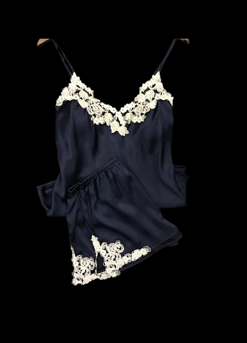 Velvet Dawn Embroidered Silk Pajama Set