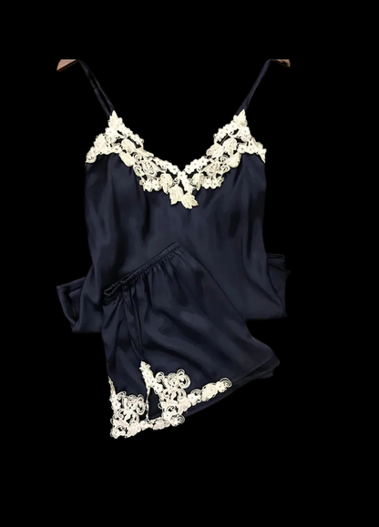 Velvet Dawn Embroidered Silk Pajama Set