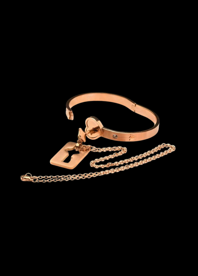 Ms. Cuffed Heart Lock Bracelet &amp; Key Necklace