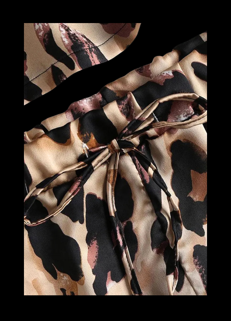 Midnight Serengeti Silk Leopard Lace Pajama Set