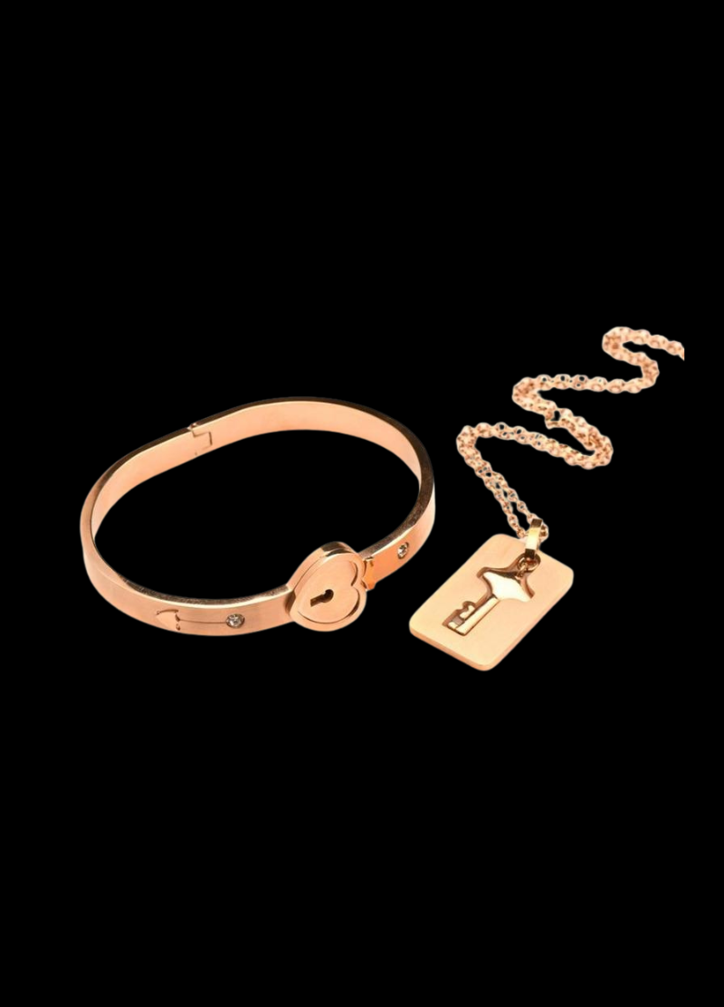 Ms. Cuffed Heart Lock Bracelet &amp; Key Necklace