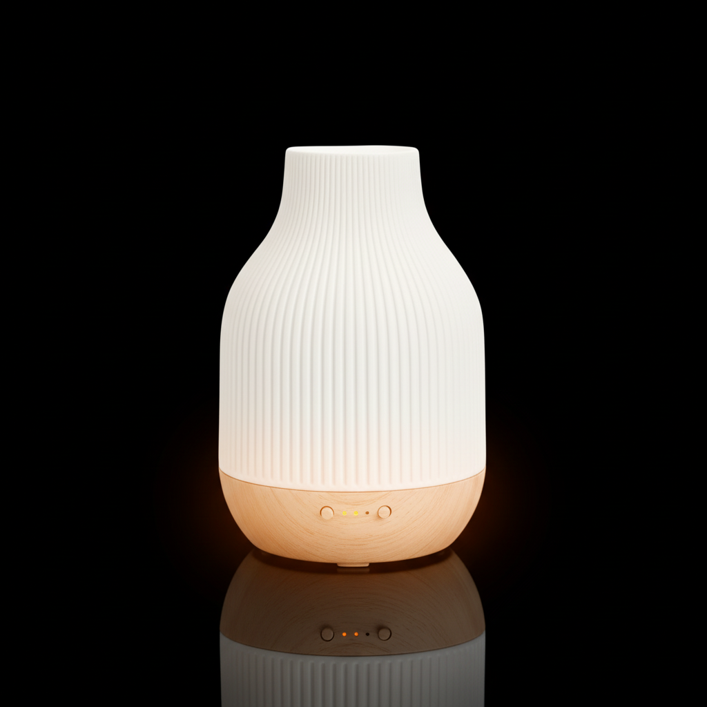 Elegant Ceramic Diffuser with Solid Wood Base